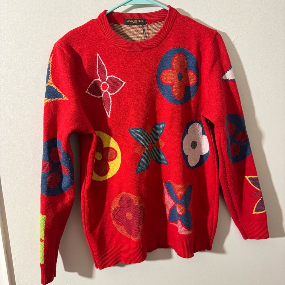 Louis Vuitton Red Multicolor Floral Sweater